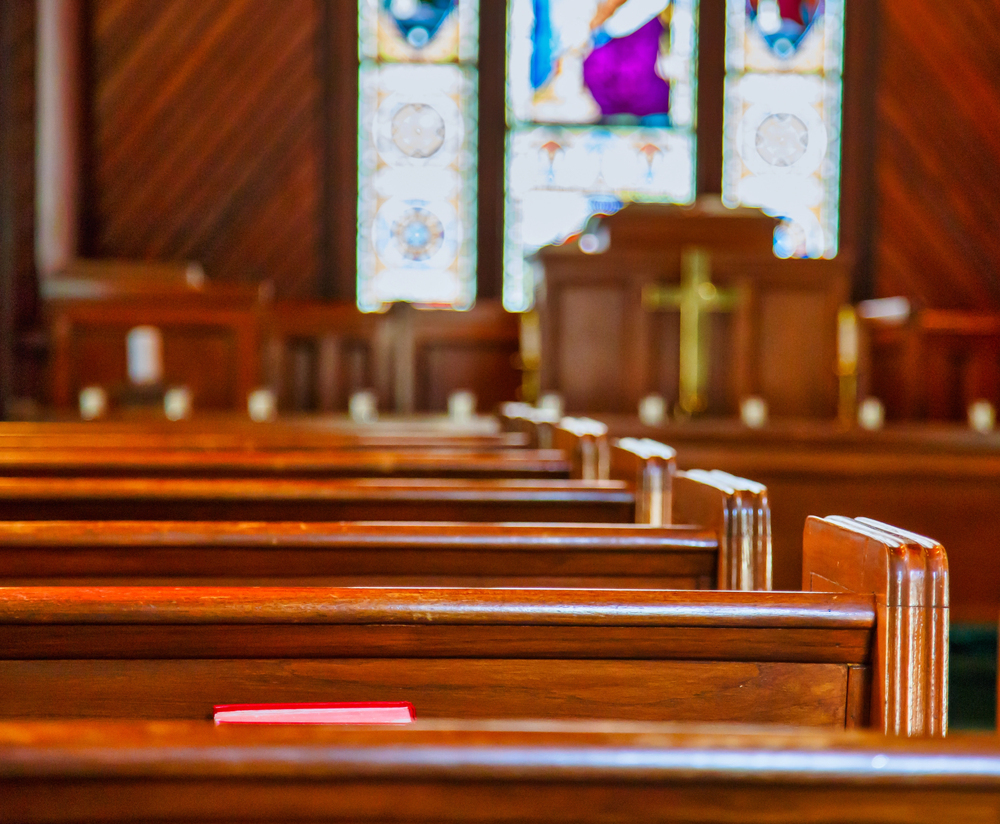 Church Pews with Stained Glass